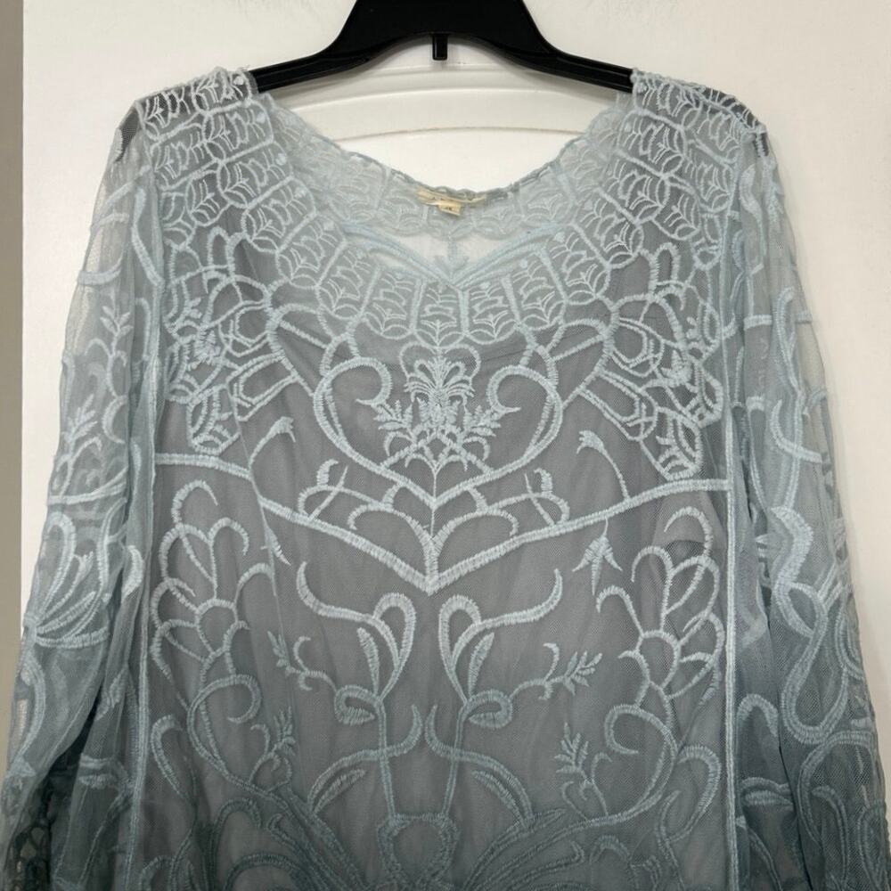 Adiva Blue Gray Ombre Mesh Embroidered Blouse 1X Whimsical Fairy - Picture 4 of 12